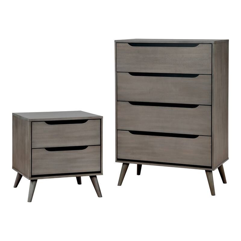 Fopp Mid-Century Modern Grey Wood 2-Piece Chest and Nightstand Set by Furniture of America