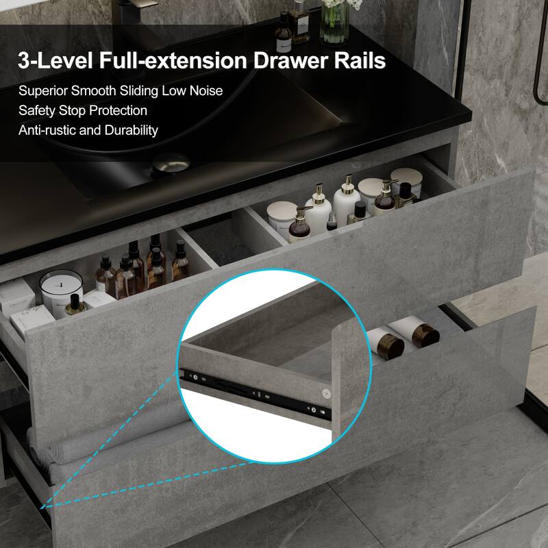 Wall Mounted Bathroom Vanity Sink with Black Sink & Faucet