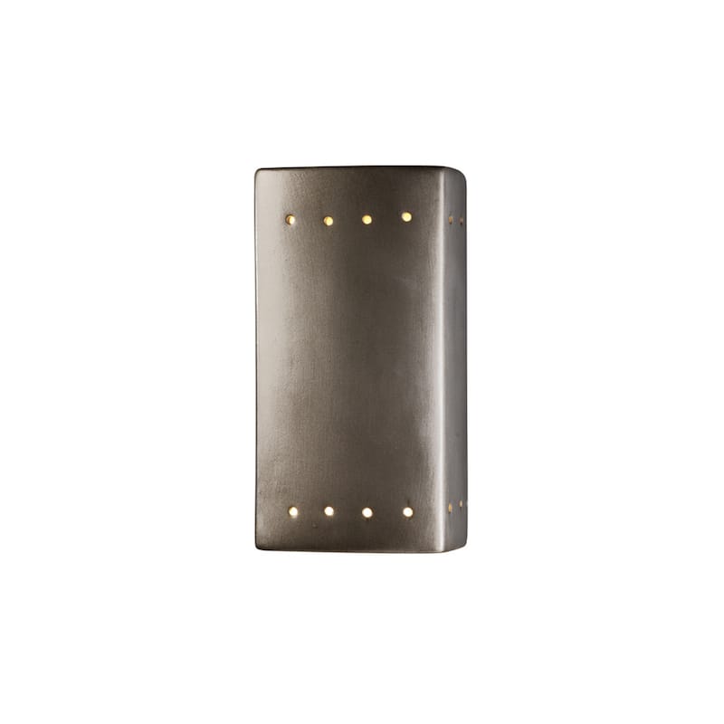 Justice Design Group Ambiance ADA Outdoor Small Ceramic Rectangle Wall Sconce w/Perfs and Open Top & Bottom - Antique Silver