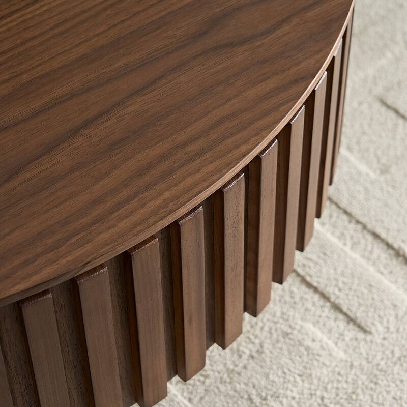 31.5" Round Wood Coffee Table with Storage, Modern Handcraft Drum Coffee Table, Stylish Circle Wooden Center Table