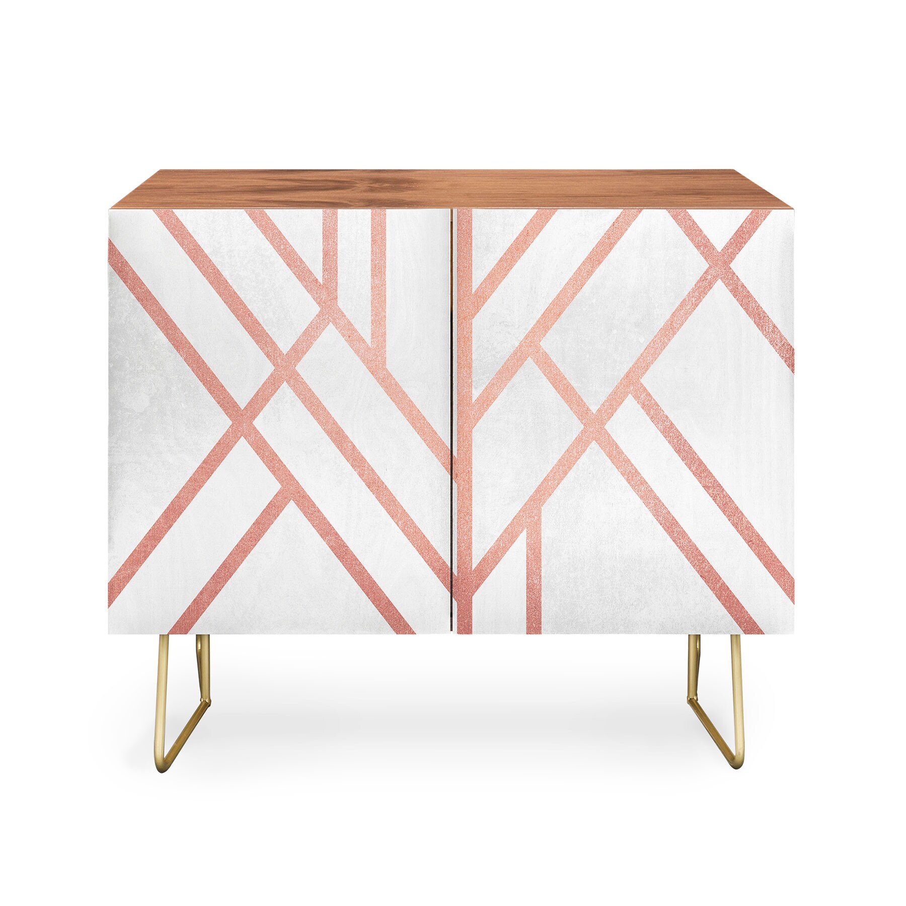 Deny Designs Pink and White Geometric Credenza Cabinet On Sale