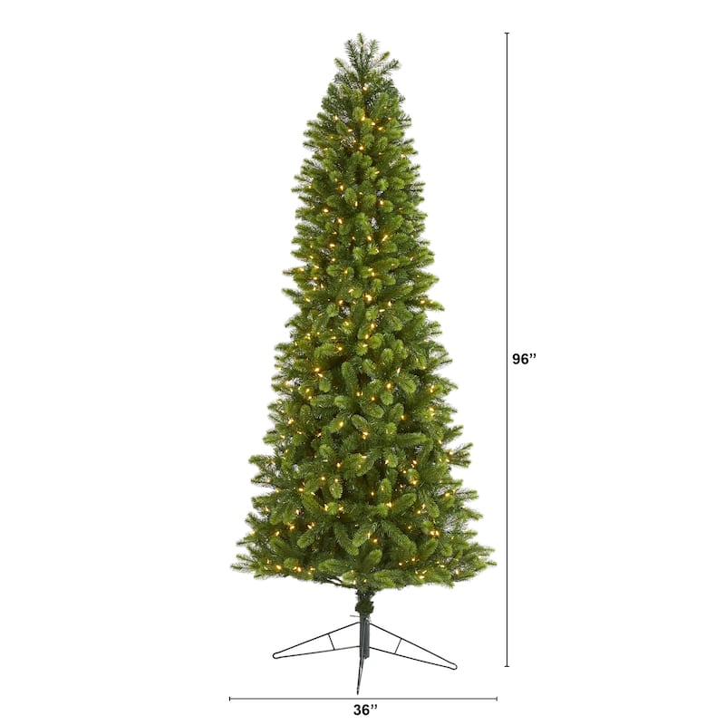 8' Slim Virginia Spruce Artificial Christmas Tree, Warm Clear LED - 8 Foot