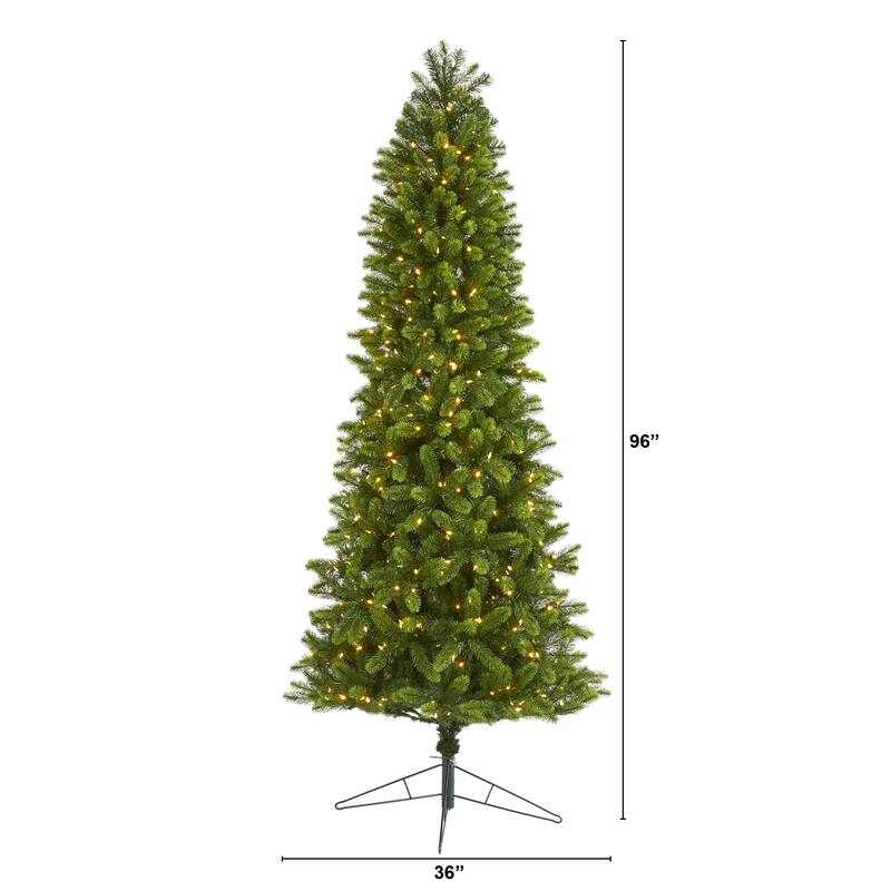 8' Slim Virginia Spruce Christmas Tree with 600 LED Lights - Green