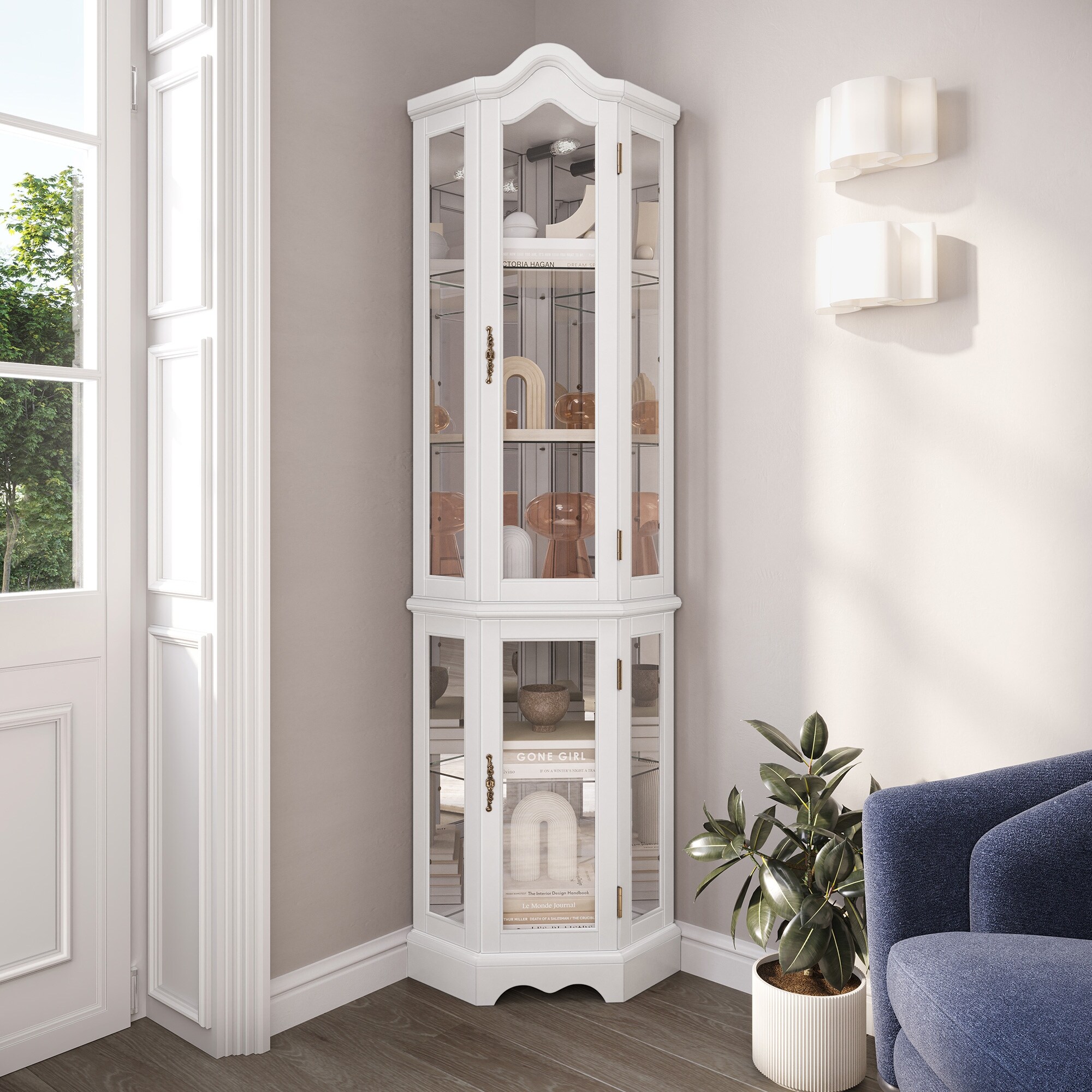 BELLEZE Lighted Curio Cabinet w Glass Doors Shelves Loraine On Sale Bed Bath Beyond 39524821