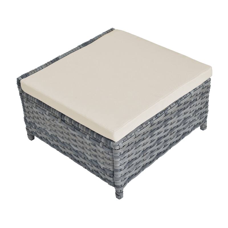 5 Pieces Patio Conversation Set with Cushions Coffee Table and 2 Ottomans