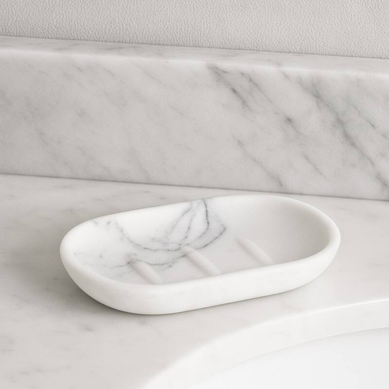 Marble Resin Hand Soap Dish - 5.2 L x 3.6 W x 0.8 H - White