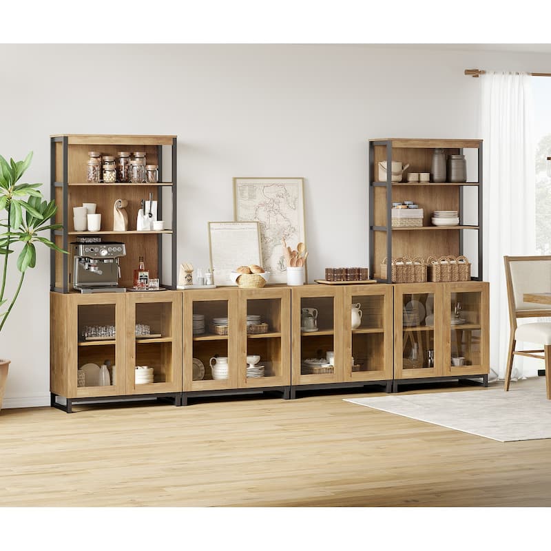 Modern 72" Tall Bookcases with Glass Doors and Adjustable Shelves, Wood Bookshelves for Home Office, Living room.