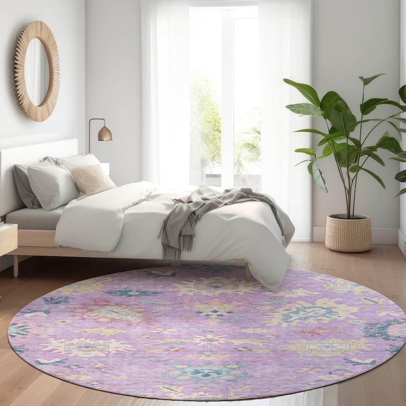 Machine Washable Indoor/ Outdoor Causal Traditional Chantille Rug - Purple - 8' x 8'