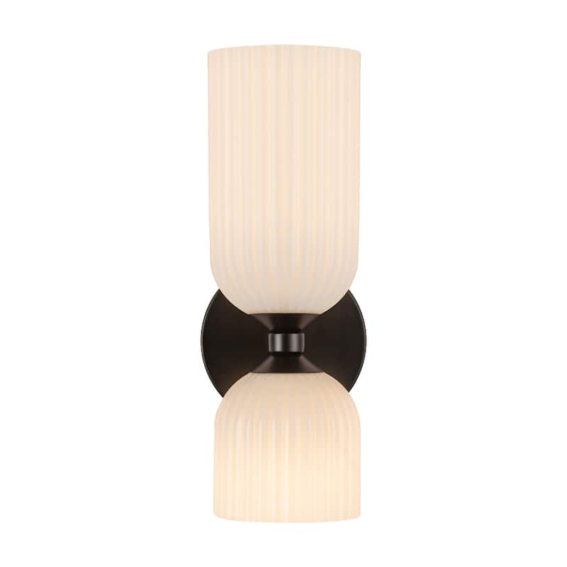 Alora Lighting WV442612 Nelly 2 Light 12" Tall Bathroom Sconce with - Matte Black / Glossy Ribbed Opal Glass