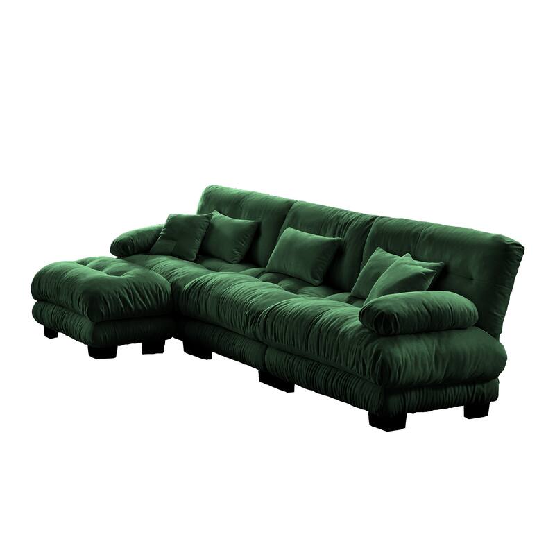 133.8" 3 Seater Modular Sofa, Oversized Upholstered Sectional Couches for Living Room, Chenille Fabric Couch Set with Ottoman