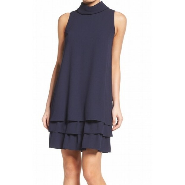 vince camuto ruffle neck shift dress