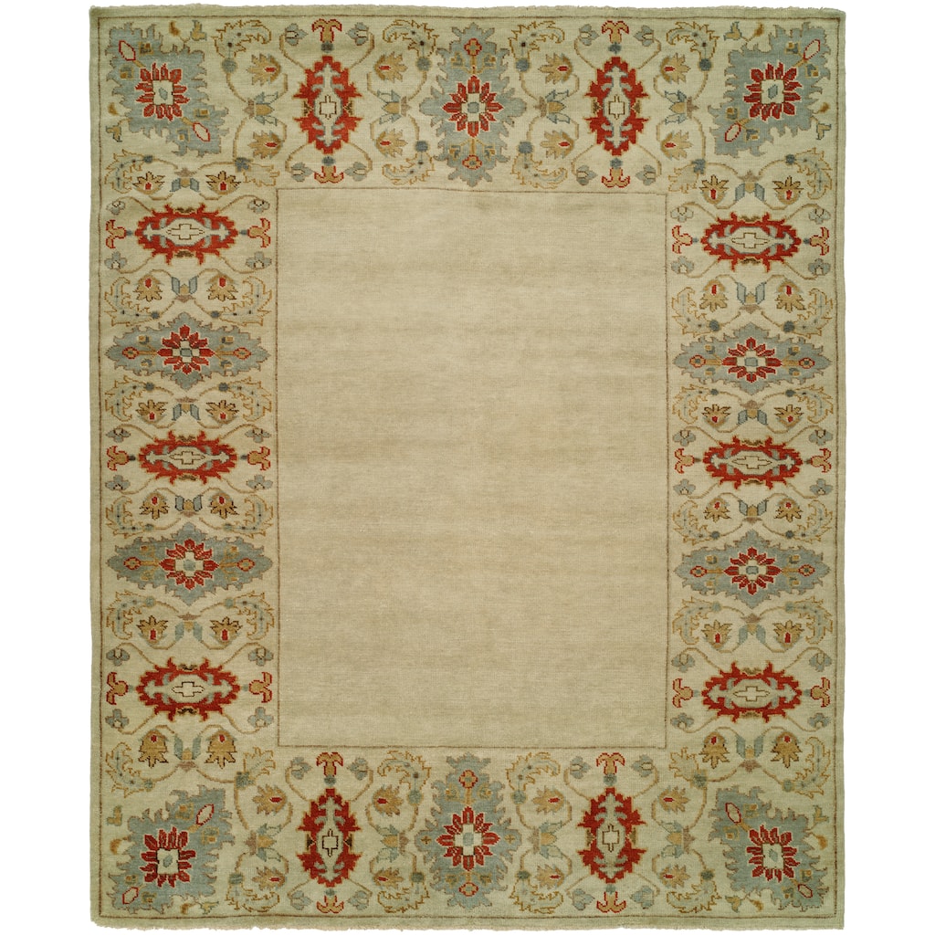 Transitional Beige Hand-Knotted Wool Area Rug