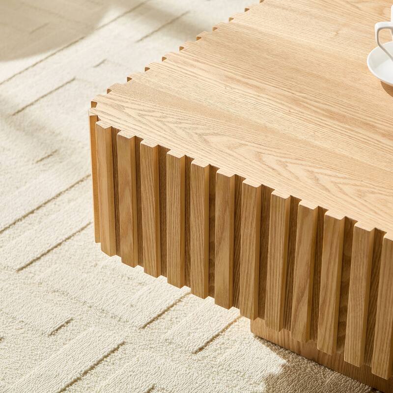 35.43 Inch Handcraft Drum Coffee Table Square Coffee Table for Living Room,Small Wooden Coffee Table with Sturdy MDF Pedesta