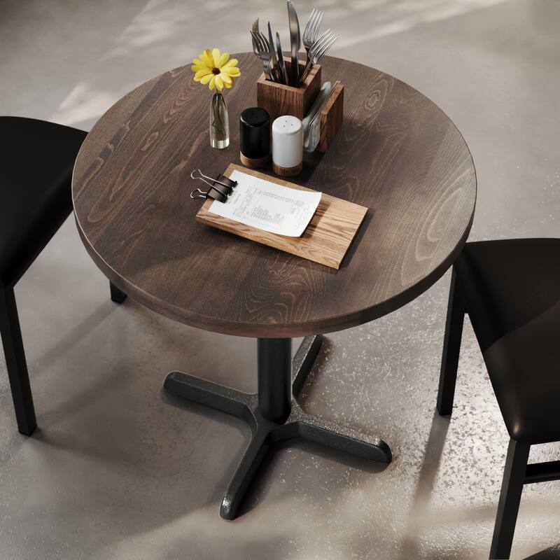 Round Solid Wood Commercial Tabletop with 22" x 22" Table Height X-Base - 30"W x 30"D x 29.5"H