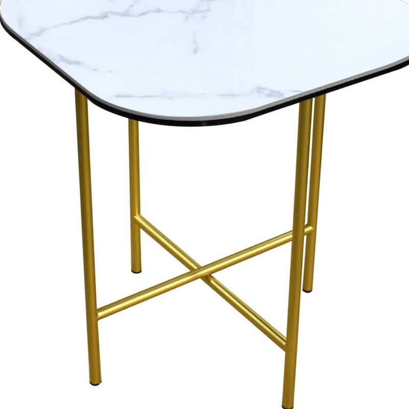 White Ceramic Square End Table with Metal Cross 4 Leg Base - 20” x 20” x 22” (D x W x H)