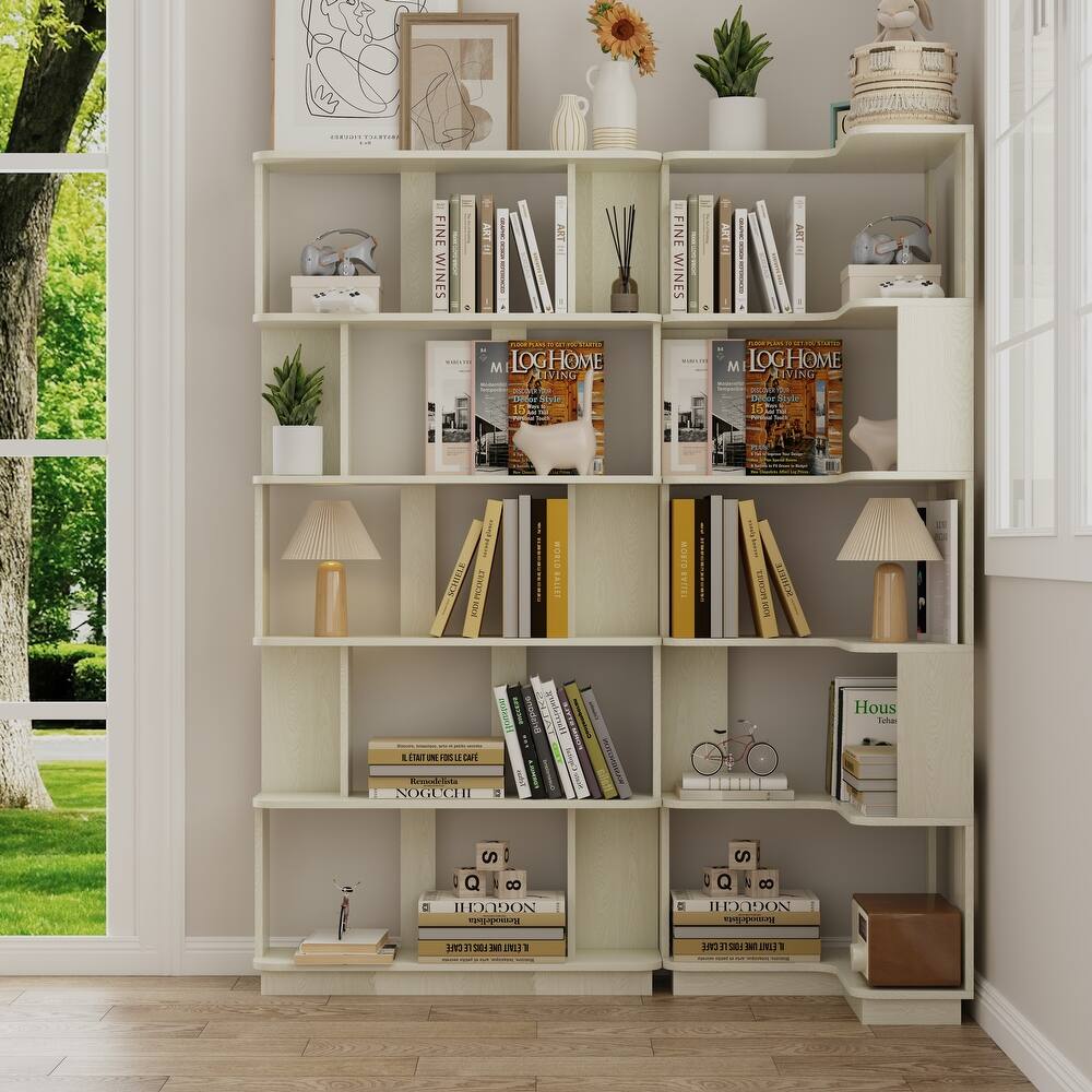Set Of 2 Free Combination Bookcase Space Saving Corner Bookshelf, L-Shaped Bookcase + I-Shaped Bookcase