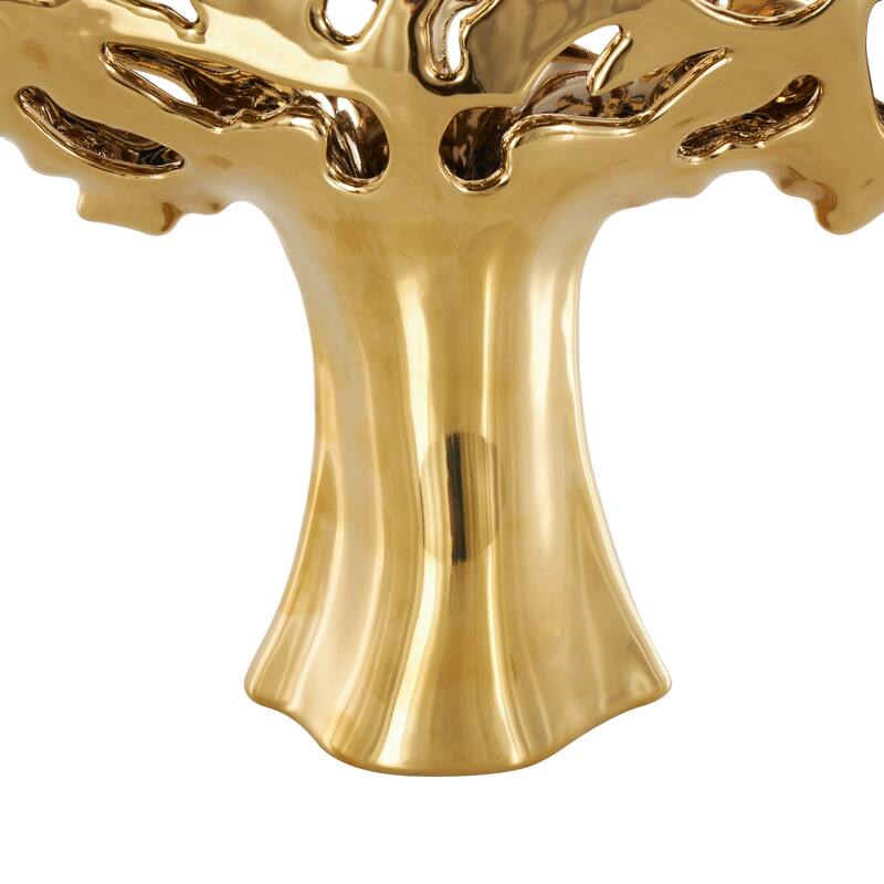 Silver or Gold Ceramic Glossy Tree Decorative Sculpture with Abstract Cutouts