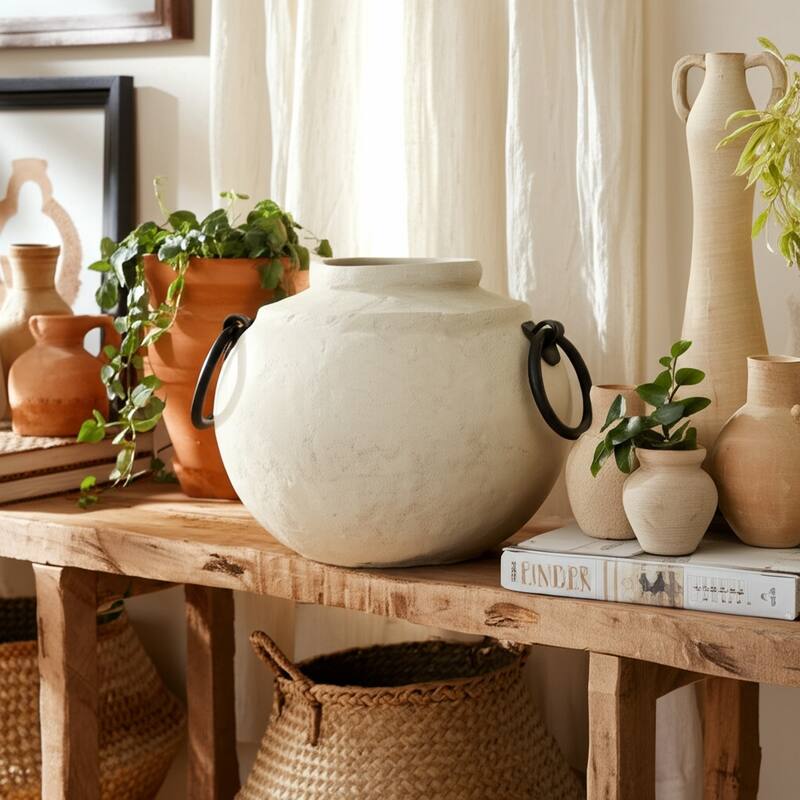 Pottery Ecomix Vase with Handles Modern Boho Style Versatile Display - Ivory