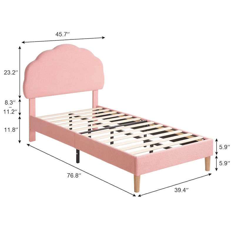 2 Pack Twin Size Upholstered Platform Bed Frame with Adjustable Headboard, Teddy Fleece, No Box Spring Required