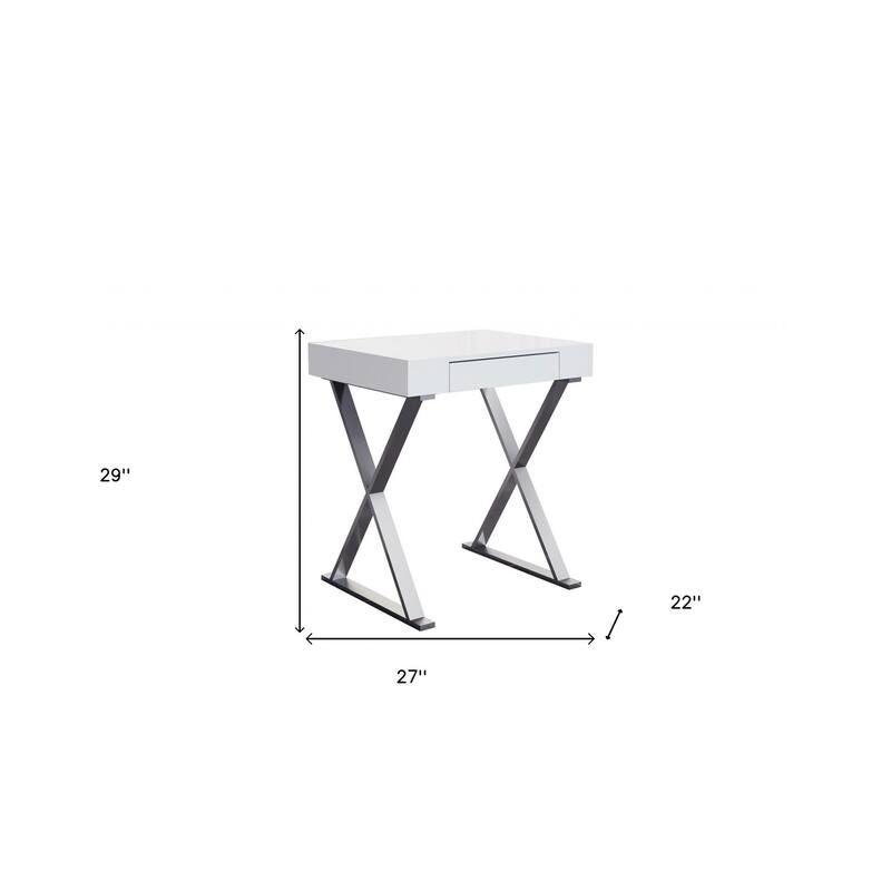 HomeRoots 27" White and Silver Writing Desk