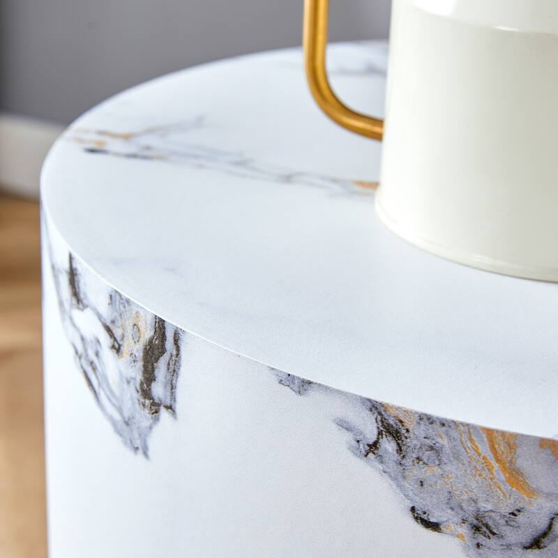 Roomfitters Cylindrical Coffee Table with Marble Pattern, Versatile Modern Table for Dining, Work or Living Room