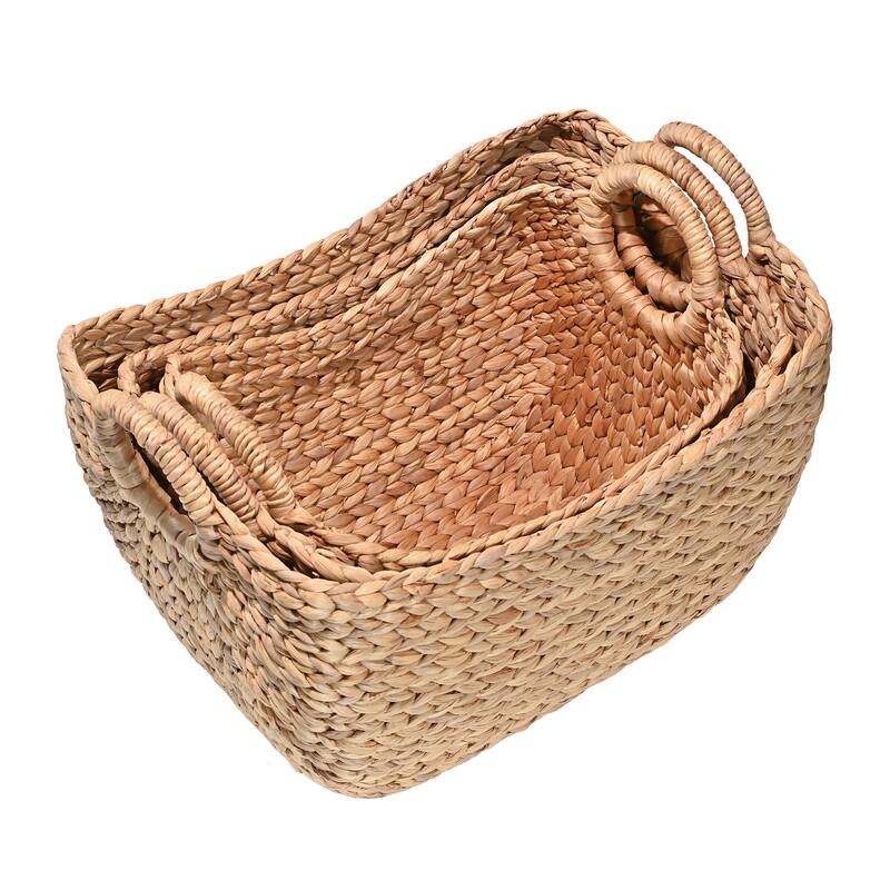 Classic Hyacinth Storage Boat Baskets with Handles (Set of 3)