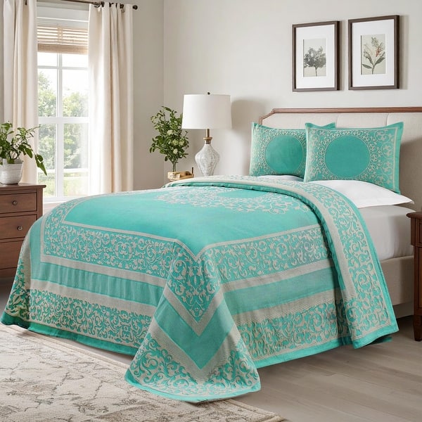 Modern Chic Blue Teal Aqua Scroll Comforter Set – Soft Microfiber, Contemporary Bedding