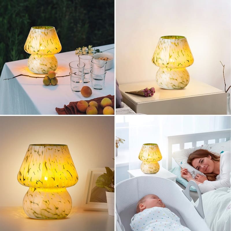 Green Art Glass Gourd Table Lamp Nightlight Reading Lamp - 5.8'' x 5.8'' x 7.3'' (L x W x H)