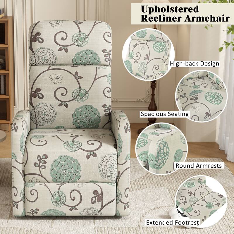 Manual Upholstered Recliner Chair, Modern Recliner Adjustable Single Sofa Chair, High Back Lounge Chairs for Living Room