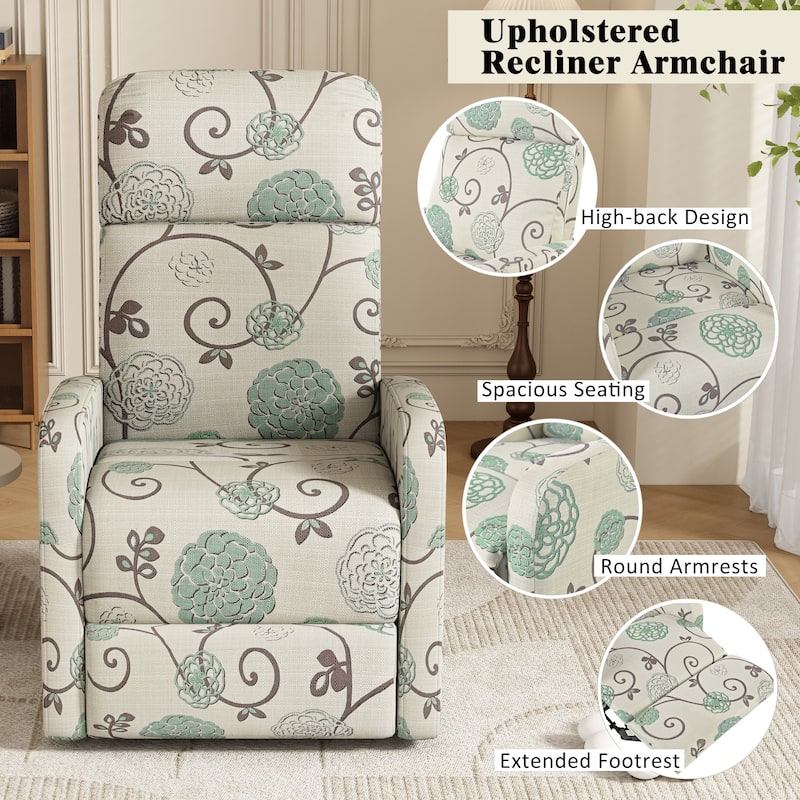 Modern Recliner Manual Recliner Home Theater Manual Recliner Chair with Adjustable Backrest for Living Room,Beige&Blue