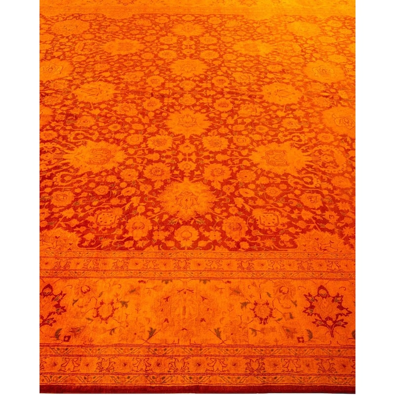 Overton Hand Knotted Wool Vintage Inspired Modern Contemporary Overdyed Orange Area Rug - 8' 10" x 12' 4"