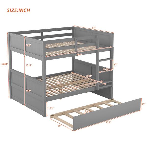 Full Over Full Bunk Bed with Twin Trundle, Convertible for Guests or Kids