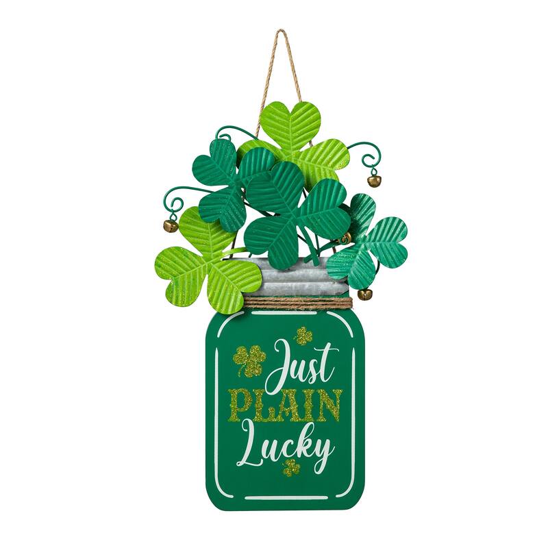 Glitzhome St. Patrick's Wooden Shamrock Doorknob Hanging Decor