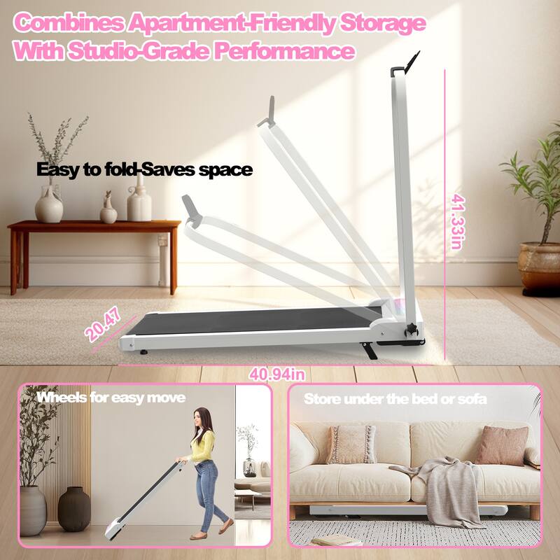 Foldable Treadmill with Handle Bar Incline, 2 in 1 Upgrade Portable Under Desk Walking Pad and Vibration Pad with Remote Control