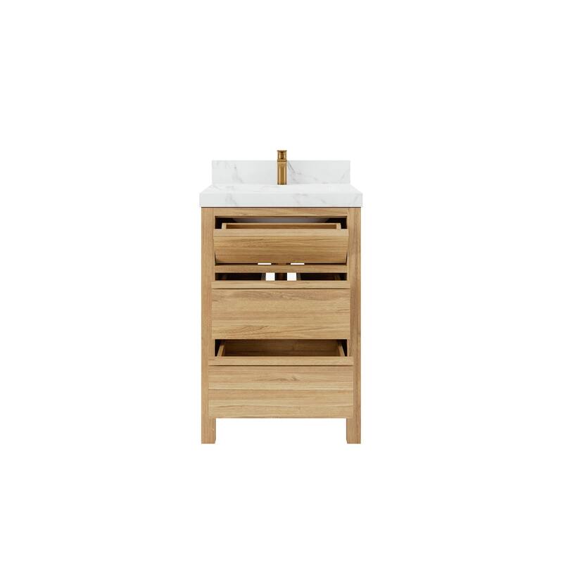 Willow Collections 24 x 22 Elizabeth Teak Single Bowl Sink Bathroom Vanity with Quartz or Marble Countertop