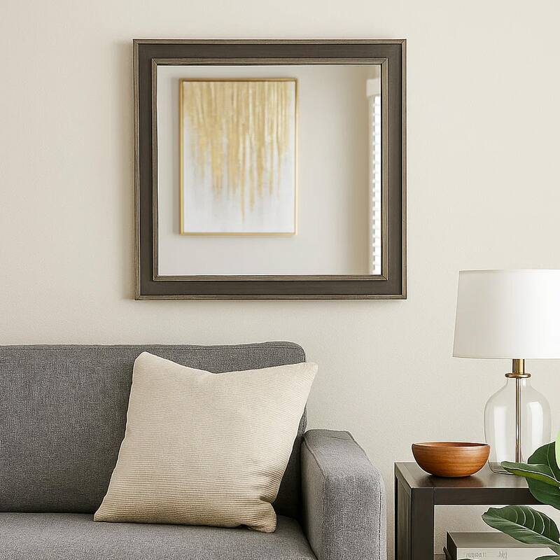 Modern Wooden Frame Dresser Mirror with Plank Design, Rustic and Dark Brown