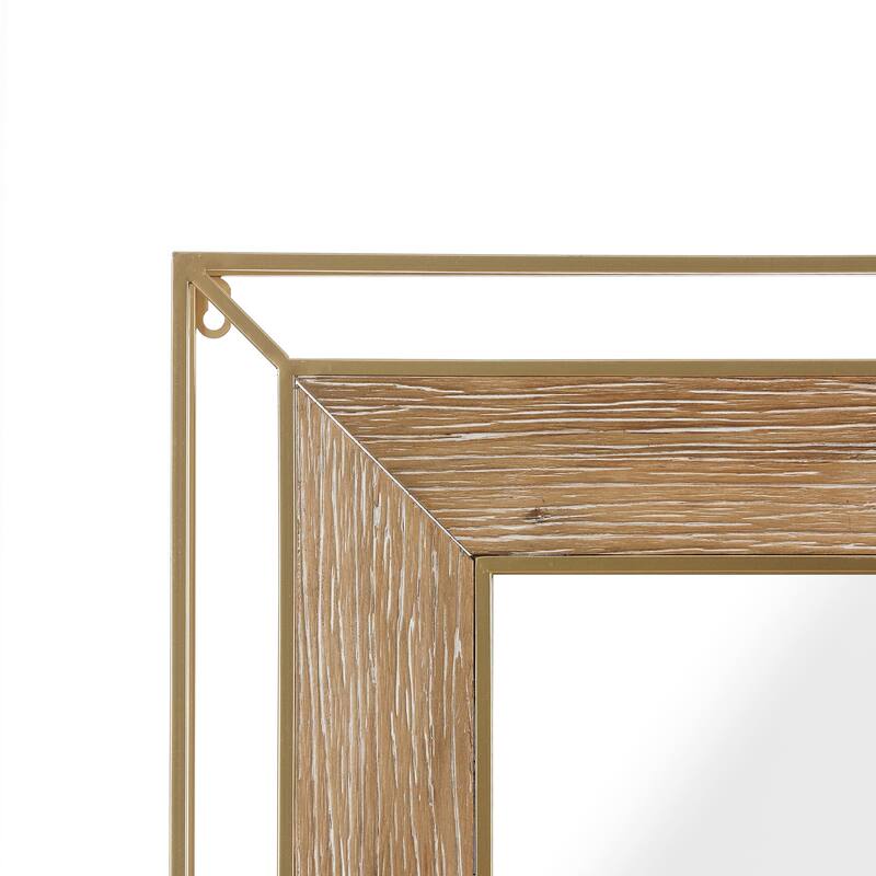 Gold Metal and Natural Wood Rectangular Frame Accent Wall Mirror - 31.89" H x 24.02" W x 1.96" D - 31.89" H x 24.02" W x 1.96" D