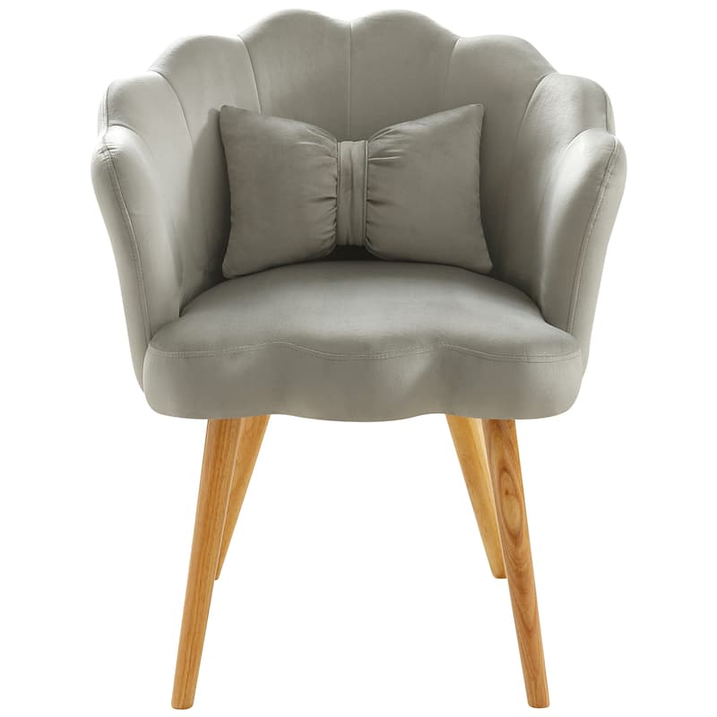 Grey Lotus Accent Armchair w/Bow Tie Waist Pillow & Wooden Legs - Bed ...