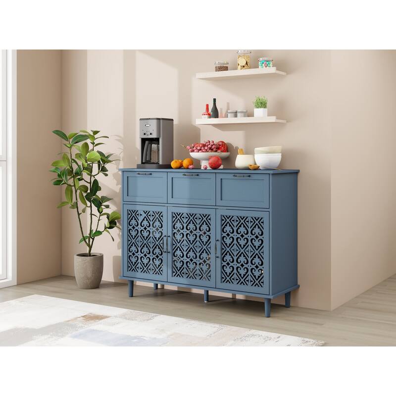 Roomfitters 3 Door 3 Drawer Storage Cabinet, Modern Accent Furniture for Bedroom, Living Room, Blue