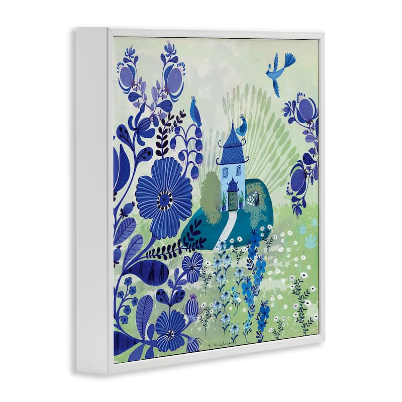 Stupell Whimsical Blue Garden Framed Giclee Art Design By Kay Widdowson