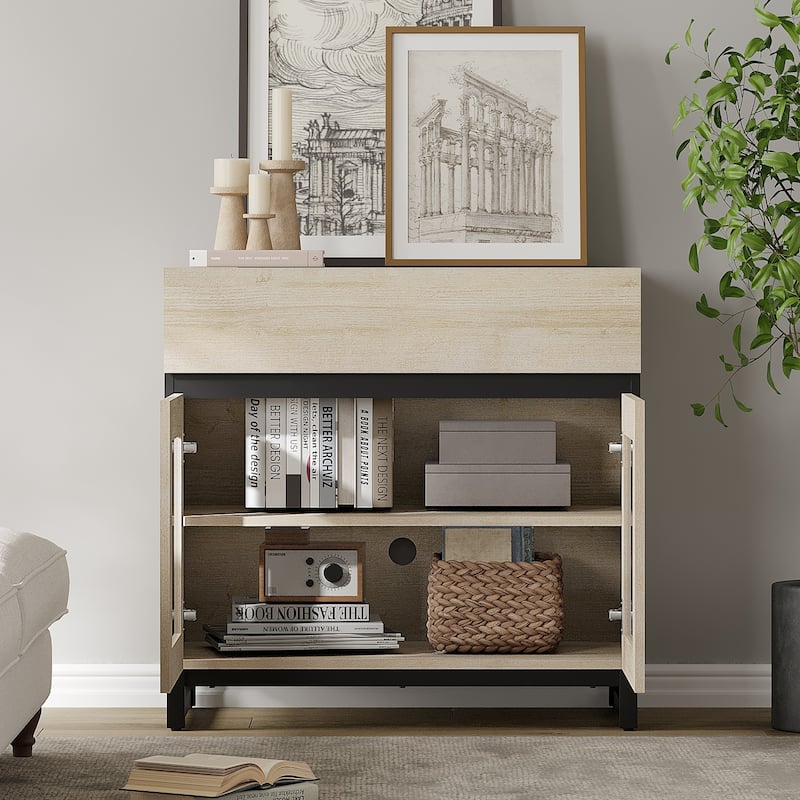 Modern Dresser With Glass Doors, Drawer, And Adjustable Shelf - Multifunctional Storage Cabinet For Living Room Or Bedroom