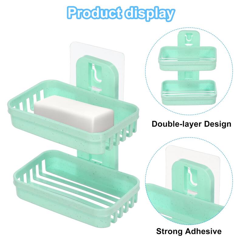 Soap Holder, 2 Pack Double Layer No Drilling Soap Tray with Suction Cup