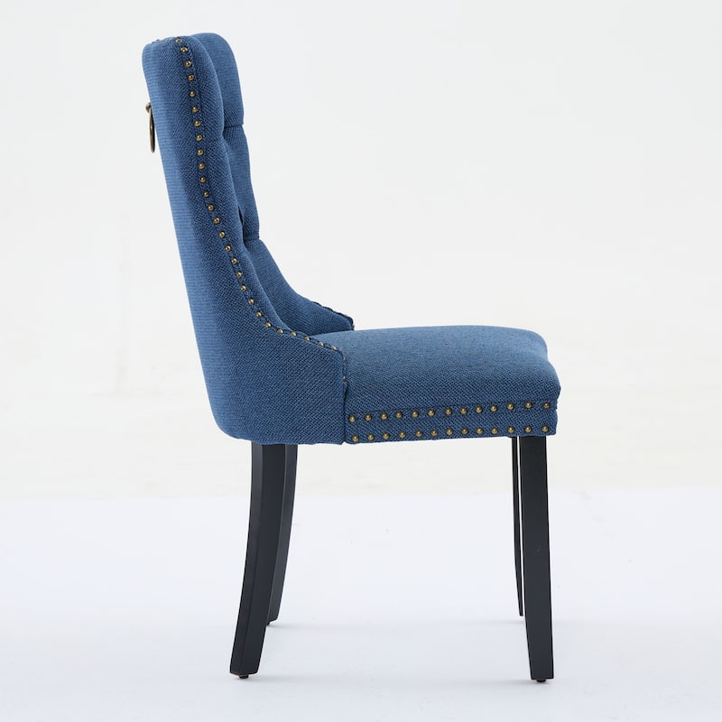 Solid Wood Dining Chairs Set of 2, Tufted Upholstered Kitchen Side Chairs, Dining Chair with Wood Legs & Nailhead Trim