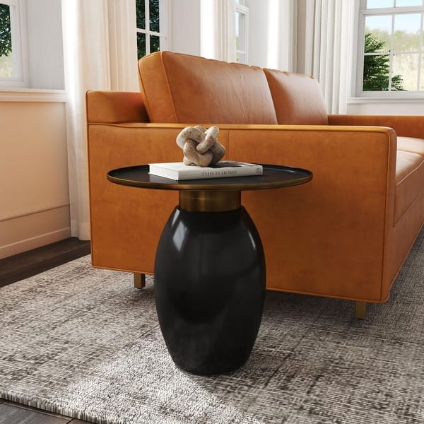 slide 2 of 6, Samara Black Enamel Round Side Table by East at Main
