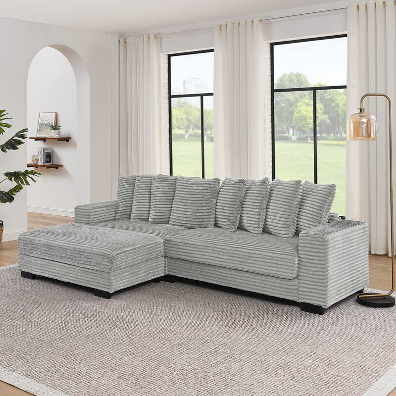 Anmytek L-Shaped Modular Corduroy Tufted Sleeper Sectional Sofa