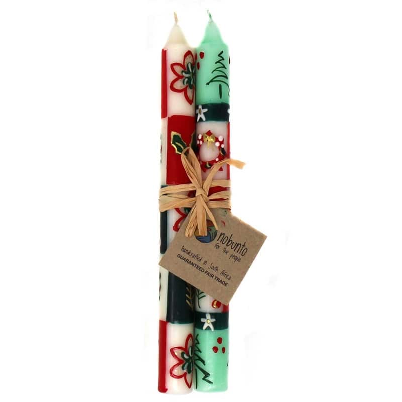 Handmade Christmas Unscented Dinner Taper Candles, Set of 2 (South Africa) - Ukhisimusi