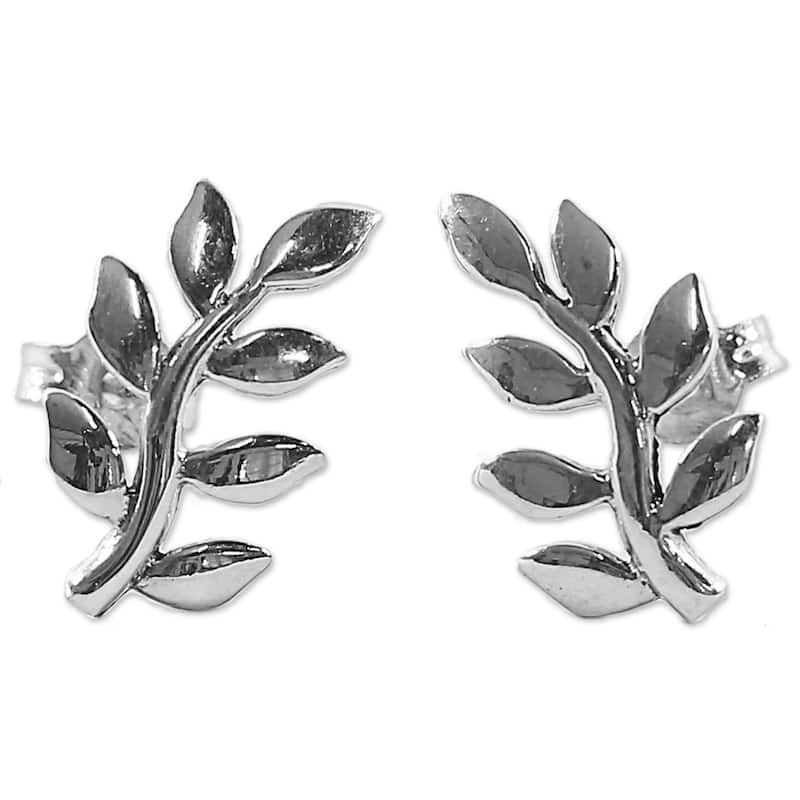 NOVICA Sterling Silver 'Peaceful Leaves' Earrings - 0.6*0.4 - Silver - White
