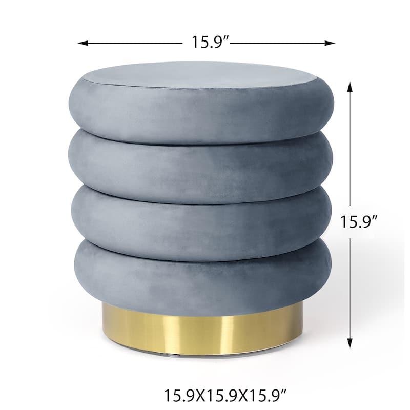 Adeco Round Storage Ottoman with Removable Lid, Vanity Velvet Footrest