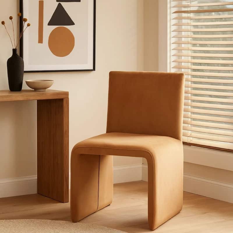 Winny 20 Inch Dining Chair, Waterfall Seat, Set of 2, Velvet Upholstery, Brown