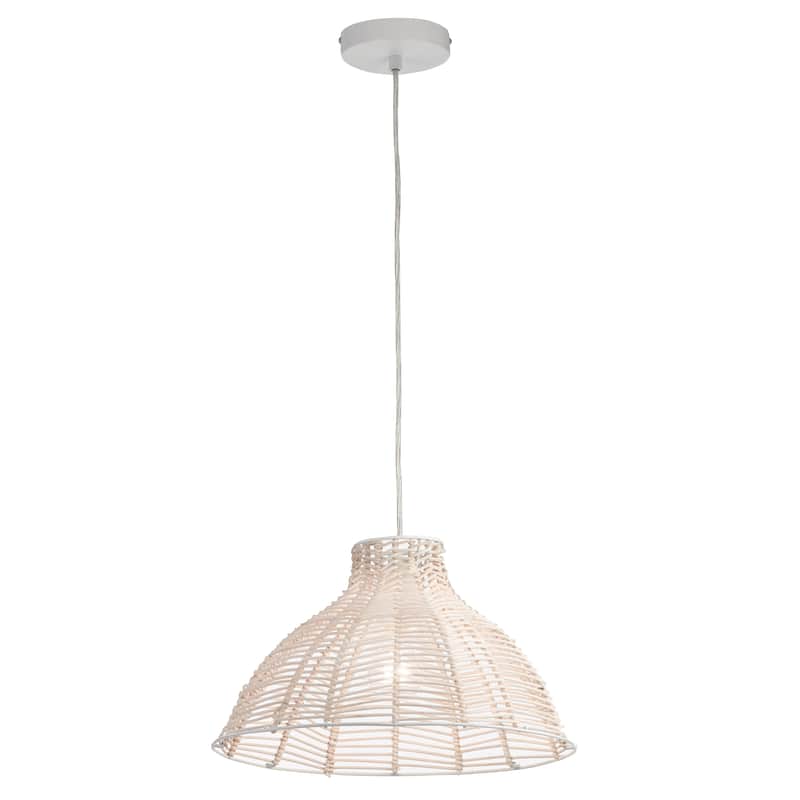 Irene River of Goods White Woven Rattan Shade Hanging Pendant Light - 15" x 15" x 9.875/57.875"